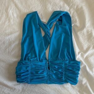 Zara Blue Halter Crop Top Cross Back